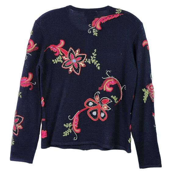 Vintage Talbots Embroidered Beaded Wool Blend Cardigan S – Black Floral Zip - Picture 6 of 10